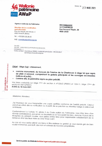 Le classement de l’areine de la Chartreuse